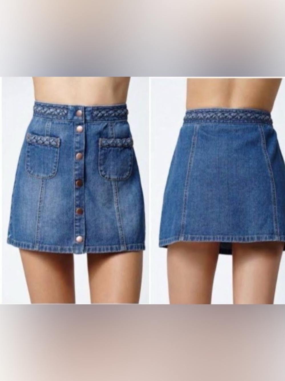 Kendall + Kylie Braided Snap Front Denim Mini Skirt w/front pockets.  Waist 25 - Picture 13 of 14